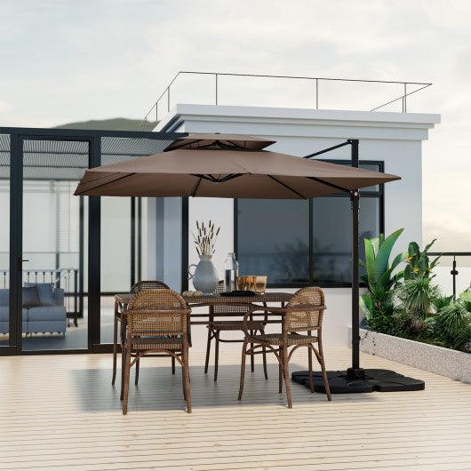 9.5 Feet Cantilever Patio Umbrella with 360° Rotation and Double Top-Coffee at Set Shop and Smile