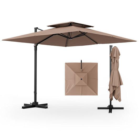 9.5 Feet Cantilever Patio Umbrella with 360° Rotation and Double Top-Coffee at Set Shop and Smile