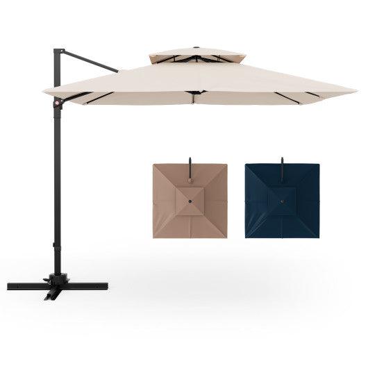 9.5 Feet Cantilever Patio Umbrella with 360° Rotation and Double Top-Beige at Set Shop and Smile