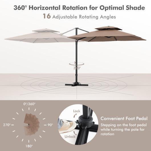 9.5 Feet Cantilever Patio Umbrella with 360° Rotation and Double Top-Coffee at Set Shop and Smile