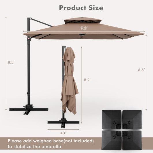 9.5 Feet Cantilever Patio Umbrella with 360° Rotation and Double Top-Coffee at Set Shop and Smile