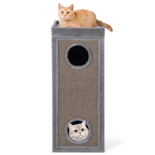 39" Tall Cat Condo with Scratching Posts and 3 Hideaways and 4 Soft Plush Cushions-Gray at Set Shop and Smile