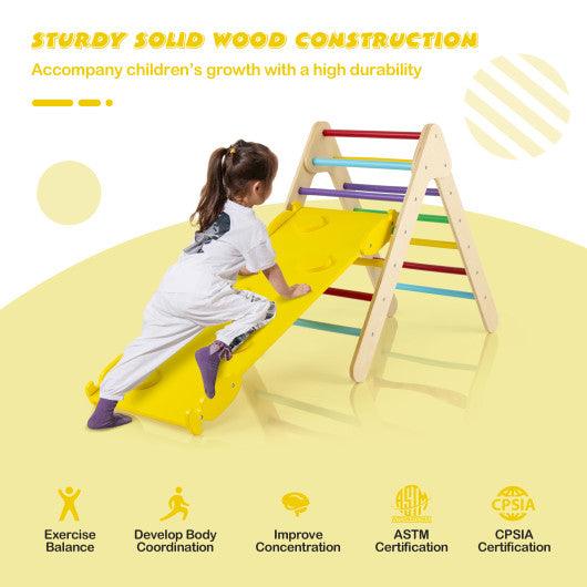 3-in-1 Wooden Climbing Triangle Set Triangle Climber with Ramp-Multicolor at Set Shop and Smile