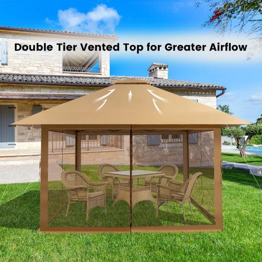 13 x 13 Feet Pop-up Instant Canopy Tent with Mesh Sidewall-Coffee at Set Shop and Smile