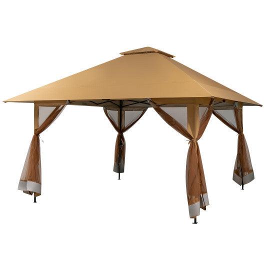13 x 13 Feet Pop-up Instant Canopy Tent with Mesh Sidewall-Coffee at Set Shop and Smile