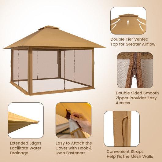 13 x 13 Feet Pop-up Instant Canopy Tent with Mesh Sidewall-Coffee at Set Shop and Smile
