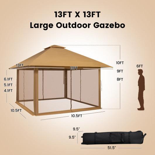13 x 13 Feet Pop-up Instant Canopy Tent with Mesh Sidewall-Coffee at Set Shop and Smile