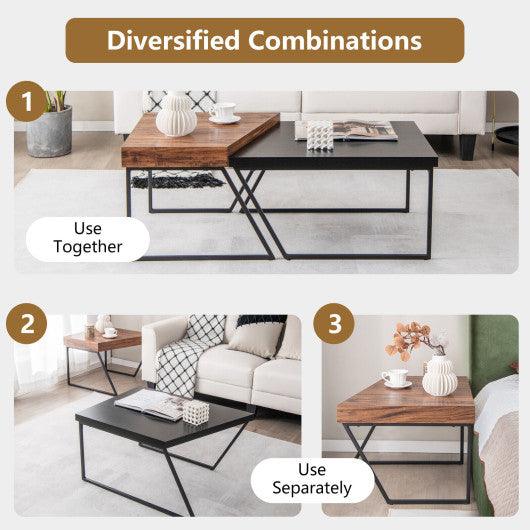 Coffee Table Set of 2 with Powder Coated Metal Legs-Black at Set Shop and Smile