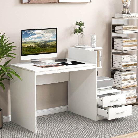 Computer Desk Home Office with Bookshelf and Drawers-White at Set Shop and Smile