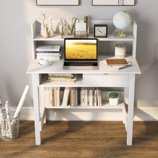 Home Office Computer Desk with Storage Shelves and Drawer Ideal for Working and Studying at Set Shop and Smile