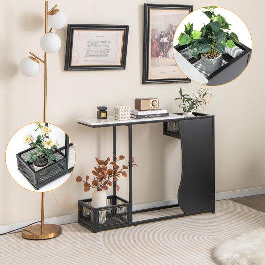 43.5 Inch Console Table with Plant Position and Faux Marble Top-Black at Set Shop and Smile