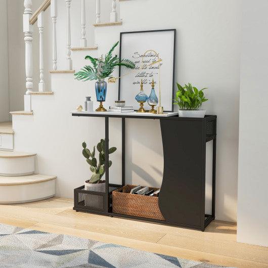 43.5 Inch Console Table with Plant Position and Faux Marble Top-Black at Set Shop and Smile