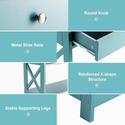 Console Table 3-Tier with Drawer and Storage Shelves-Turquoise at Set Shop and Smile