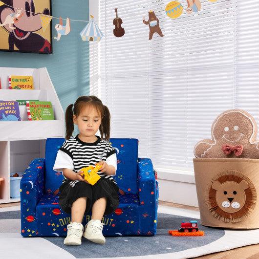2-in-1 Convertible Kids Sofa with Velvet Fabric-Blue at Set Shop and Smile