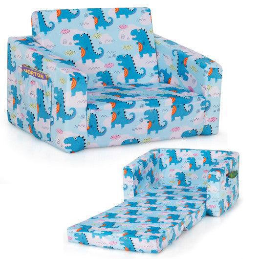 2-in-1 Convertible Kids Sofa with Velvet Fabric-Light Blue at Set Shop and Smile