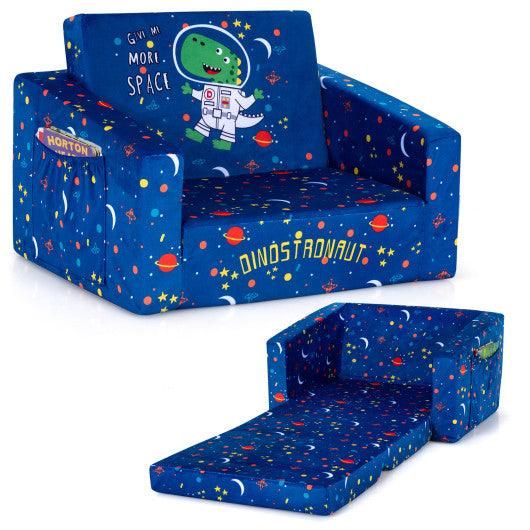 2-in-1 Convertible Kids Sofa with Velvet Fabric-Blue at Set Shop and Smile