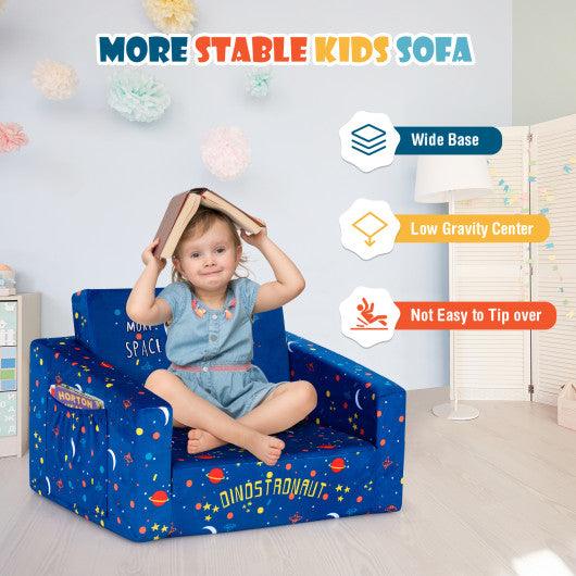 2-in-1 Convertible Kids Sofa with Velvet Fabric-Blue at Set Shop and Smile