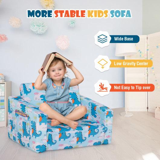 2-in-1 Convertible Kids Sofa with Velvet Fabric-Light Blue at Set Shop and Smile