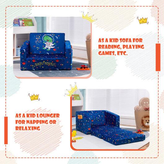 2-in-1 Convertible Kids Sofa with Velvet Fabric-Blue at Set Shop and Smile