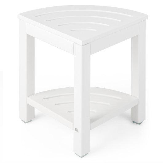 Corner Shower Bench Stool with Storage Shelf for Shaving Legs-White at Set Shop and Smile