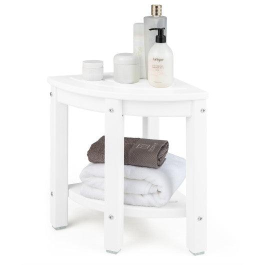 Corner Shower Bench Stool with Storage Shelf for Shaving Legs-White at Set Shop and Smile