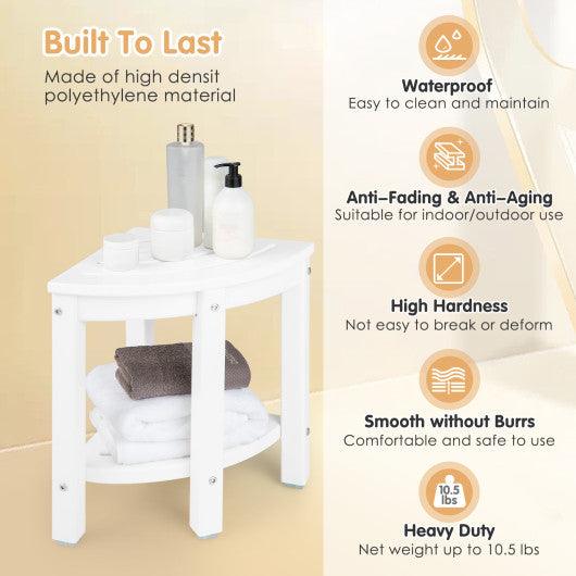 Corner Shower Bench Stool with Storage Shelf for Shaving Legs-White at Set Shop and Smile