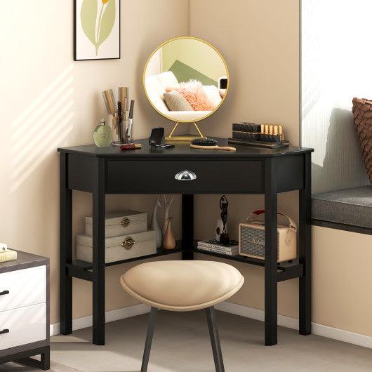 Corner Wooden Piece Laptop Computer Desk-Black at Set Shop and Smile