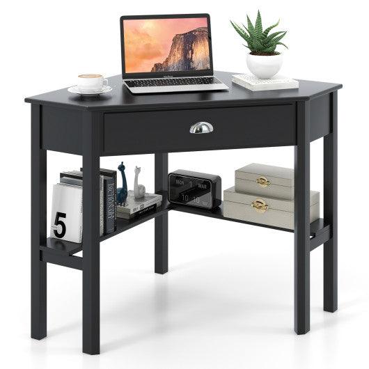 Corner Wooden Piece Laptop Computer Desk-Black at Set Shop and Smile