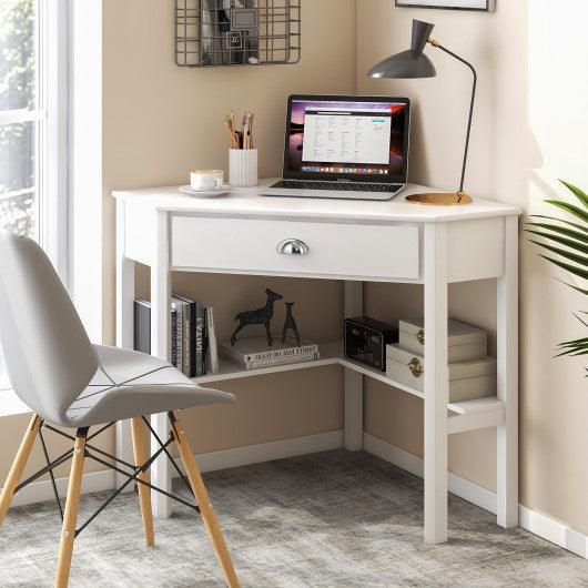 Corner Wooden Piece Laptop Computer Desk-White at Set Shop and Smile