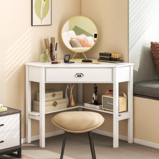Corner Wooden Piece Laptop Computer Desk-White at Set Shop and Smile