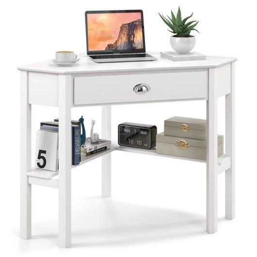 Corner Wooden Piece Laptop Computer Desk-White at Set Shop and Smile