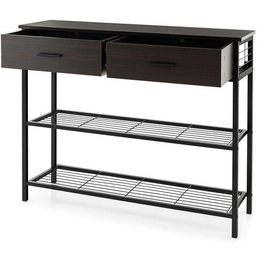 39.5 Inch Entryway Table with 2 Drawers and 2-Tier Shelves-Dark Brown at Set Shop and Smile