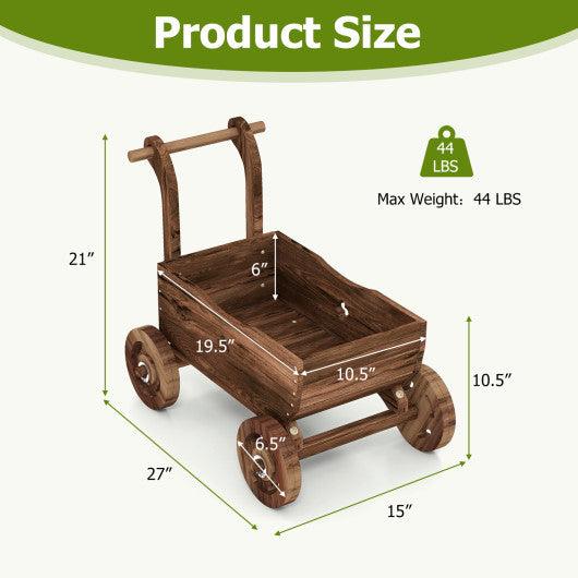 Decorative Wooden Wagon Cart with Handle Wheels and Drainage Hole-Rustic Brown at Set Shop and Smile