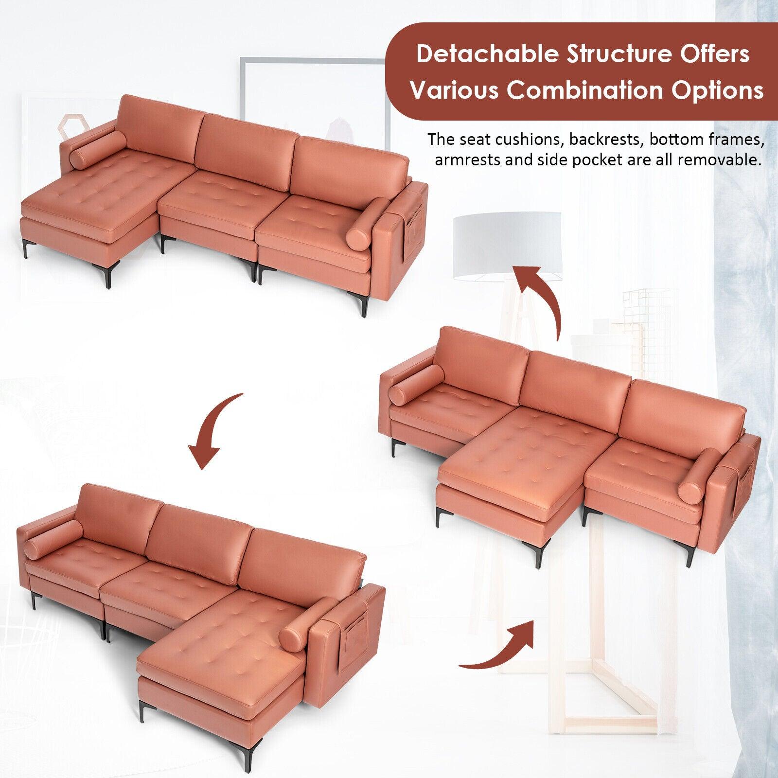 Modular L-shaped Sectional Sofa with Reversible Chaise and 2 USB Ports-Pink at Set Shop and Smile