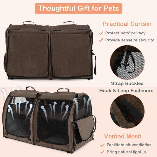 Double Compartment Pet Carrier with 2 Removable Hammocks-Brown at Set Shop and Smile