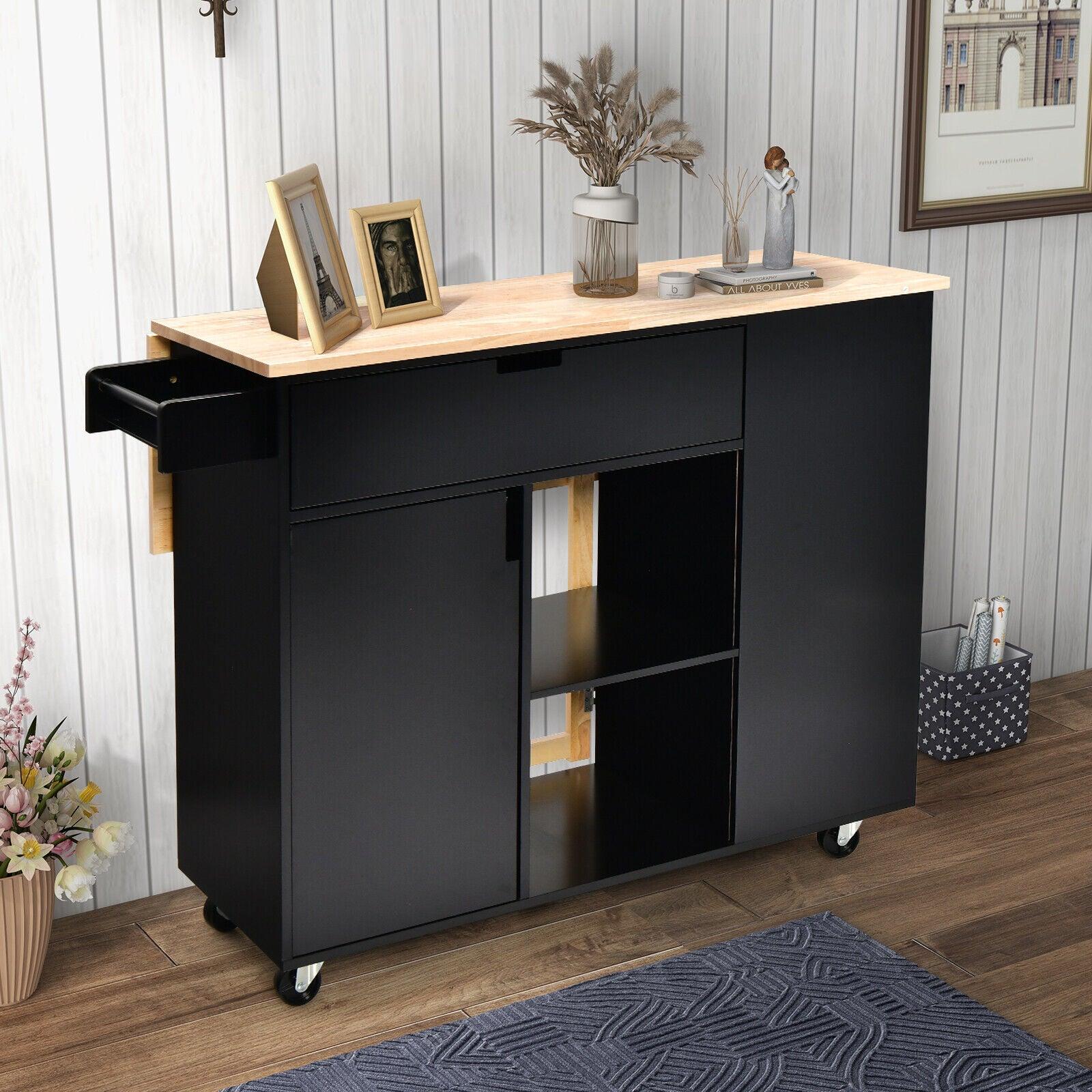 Drop-Leaf Kitchen Island with Rubber Wood Top at Set Shop and Smile