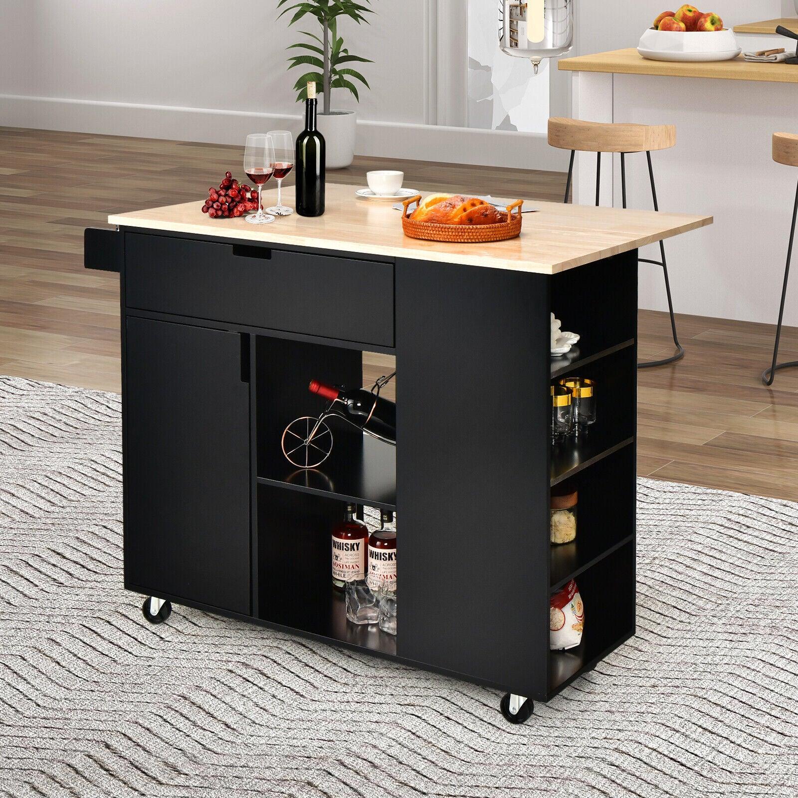 Drop-Leaf Kitchen Island with Rubber Wood Top at Set Shop and Smile