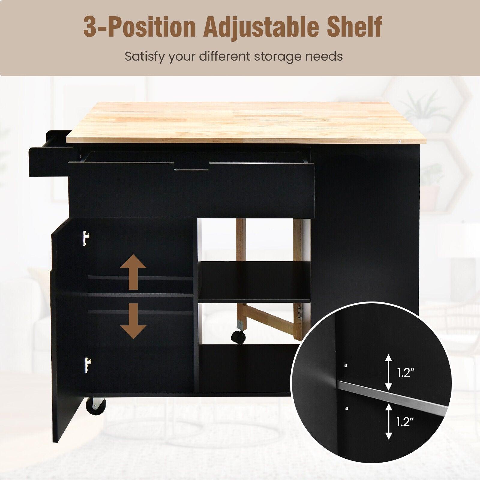 Drop-Leaf Kitchen Island with Rubber Wood Top at Set Shop and Smile