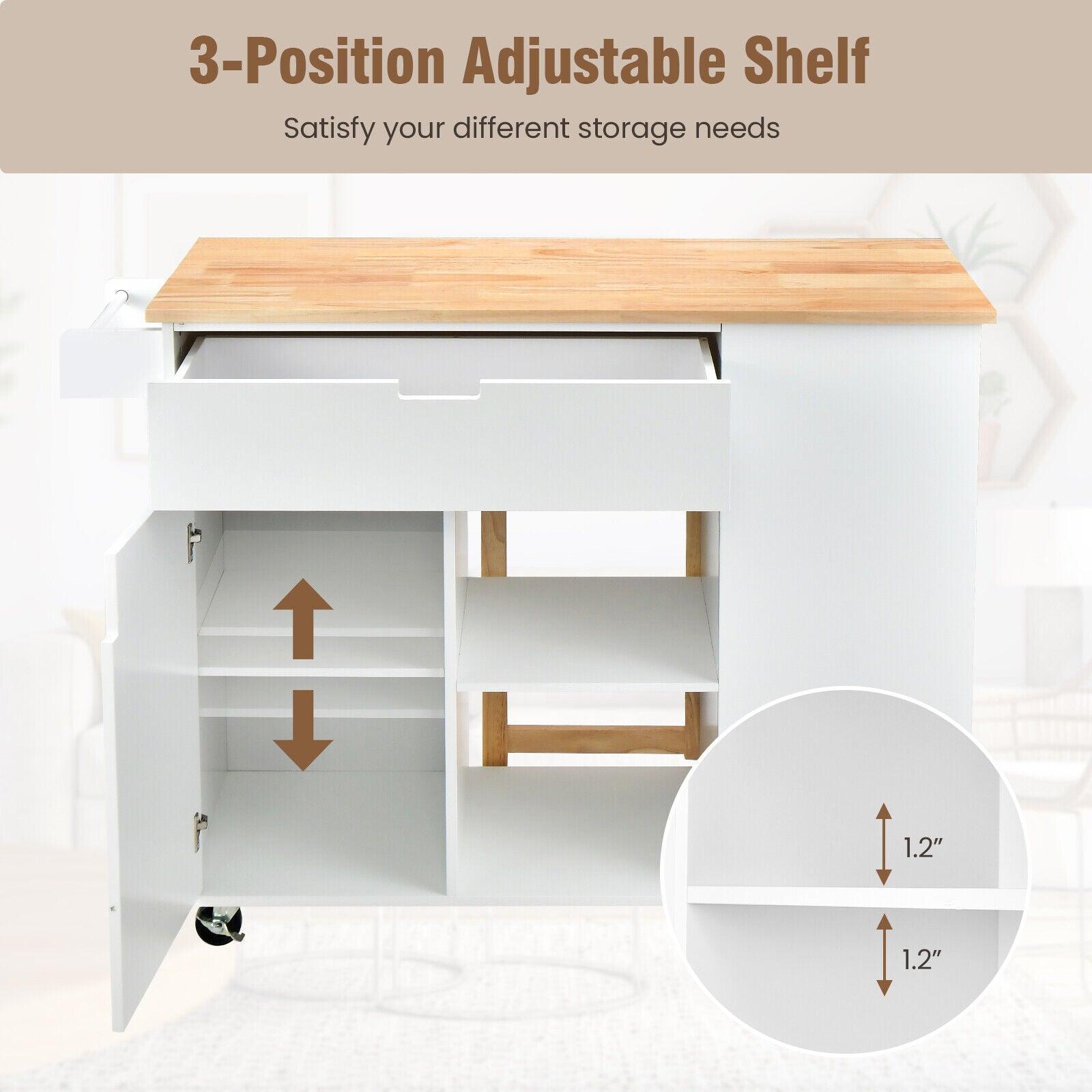 Drop-Leaf Kitchen Island with Rubber Wood Top-White at Set Shop and Smile