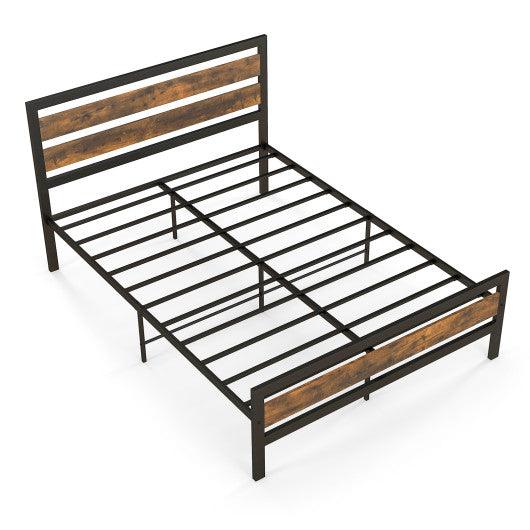 Full/Queen Industrial Bed Frame with Rustic Headboard and Footboard-Full Size at Set Shop and Smile