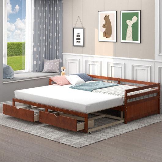 Extendable Twin to King Daybed with Trundle and 2 Storage Drawers at Set Shop and Smile