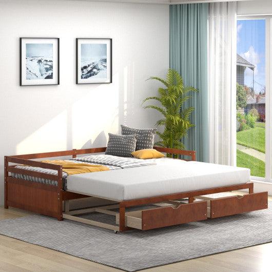 Extendable Twin to King Daybed with Trundle and 2 Storage Drawers at Set Shop and Smile