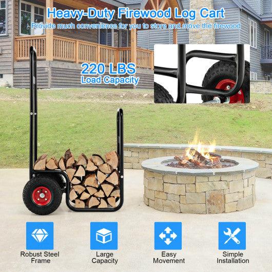 Firewood Log Cart Carrier with Wear-Resistant and Shockproof Rubber Wheels at Set Shop and Smile