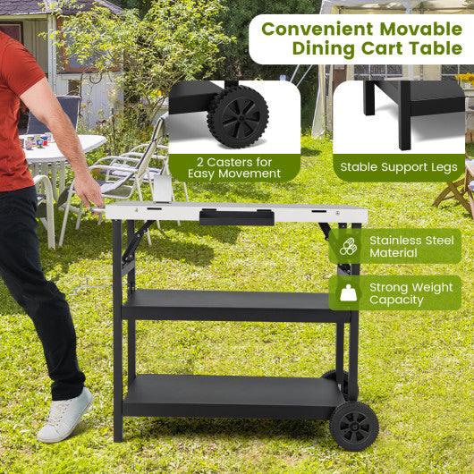 3 Tiers Foldable Outdoor Cart on 2 Wheels with Phone Holder-Black at Set Shop and Smile