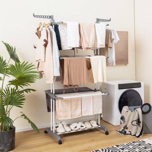 4-tier Clothes Drying Rack with Rotatable Side Wings and Collapsible Shelves-Gray at Set Shop and Smile