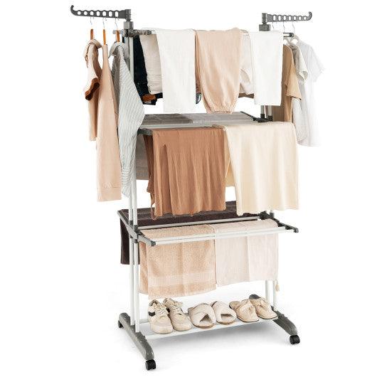 4-tier Clothes Drying Rack with Rotatable Side Wings and Collapsible Shelves-Gray at Set Shop and Smile
