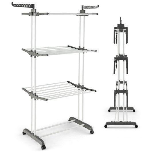 4-tier Clothes Drying Rack with Rotatable Side Wings and Collapsible Shelves-Gray at Set Shop and Smile