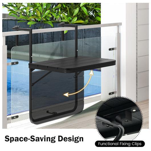 Folding Hanging Table with 3-Level Adjustable Height for Patio Balcony-Black at Set Shop and Smile