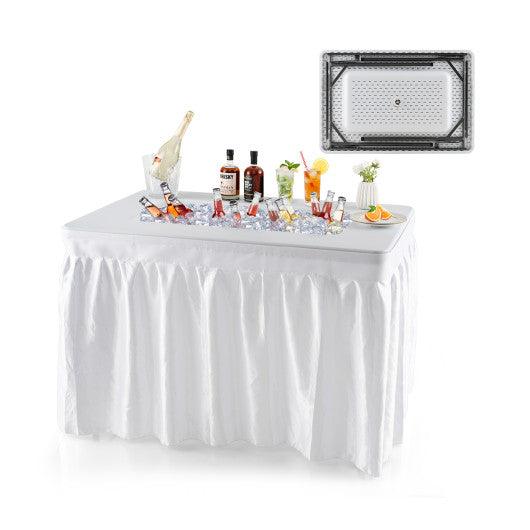 4 Feet Folding Ice Bin Table with Skirt for Camping Picnic Wedding-White at Set Shop and Smile
