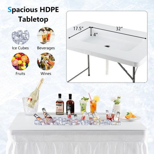 4 Feet Folding Ice Bin Table with Skirt for Camping Picnic Wedding-White at Set Shop and Smile